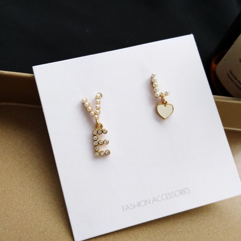 LOVE mini pearls rhinestone Drop Earrings - Picture 6 of 14